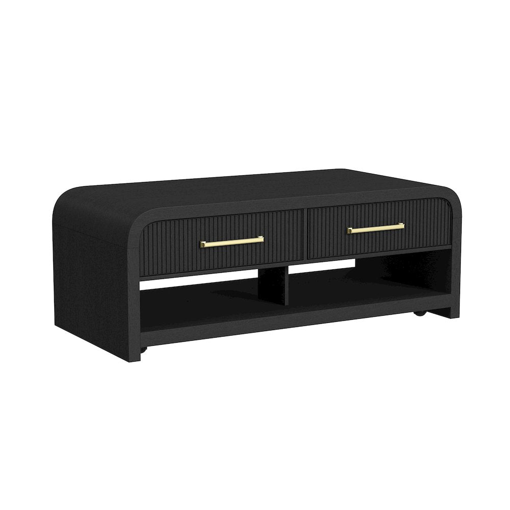 3PC Occasional Table Set in Black with Grain-Coffee Table & Two End Table