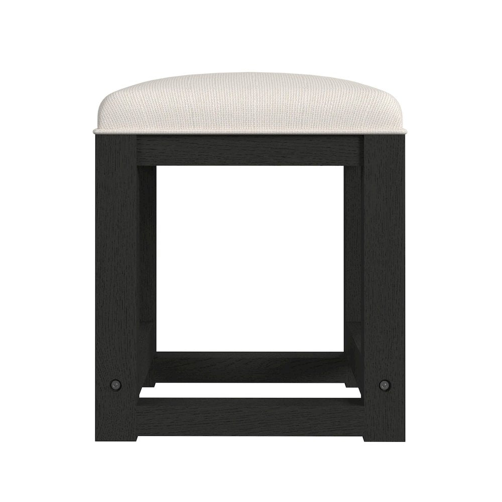 Ridgemont Dressing Stool with White Fabric in Black with Grain