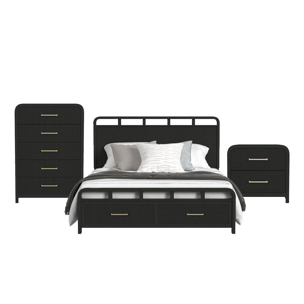 Ridgemont King Storage 3PC Bedroom Set in Black with Grain