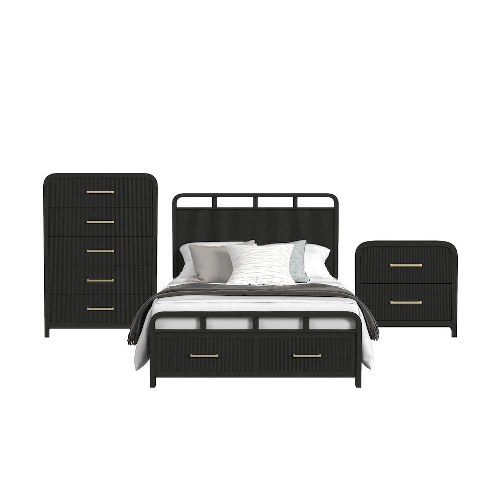 Ridgemont Queen Storage 3PC Bedroom Set in Black with Grain