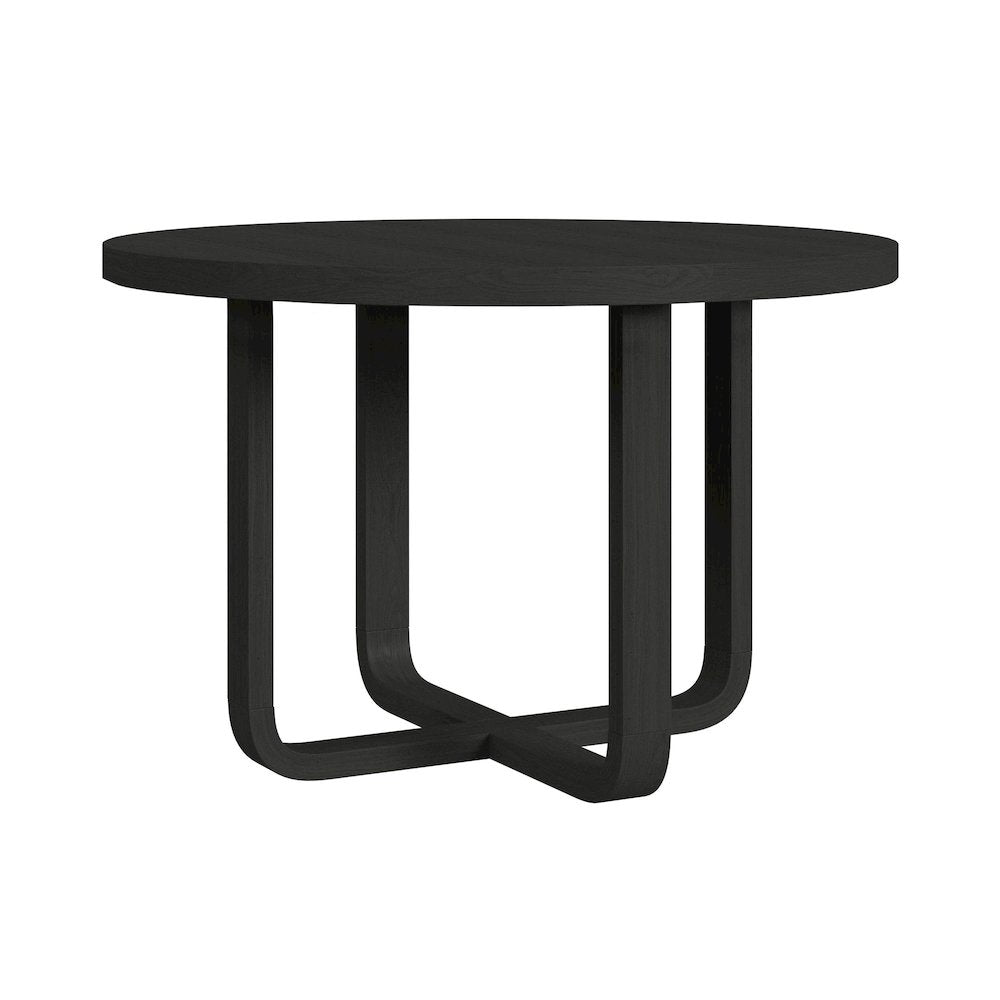 5PC  Dining Set in Black, Grain-Round Table, Four White Fabric Chairs