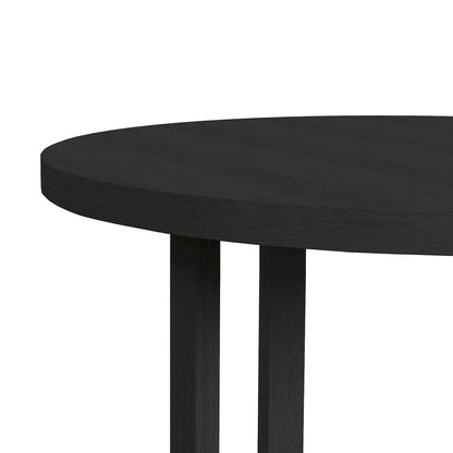5PC  Dining Set in Black, Grain-Round Table, Four White Fabric Chairs