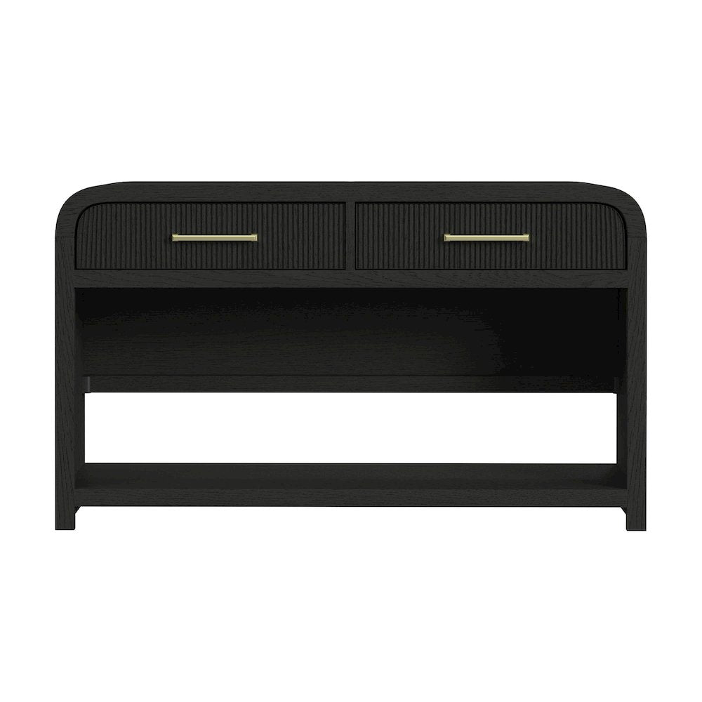Woodridge Sofa Table with Bottom Shelf in Black with Grain
