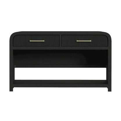 Woodridge Sofa Table with Bottom Shelf in Black with Grain
