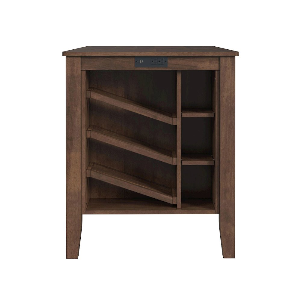 Veronica Kitchen Island & 2 Counter Stools with Dark Grey Fabric in Walnut