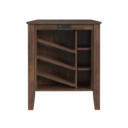 Veronica Kitchen Island & 2 Counter Stools with Dark Grey Fabric in Walnut
