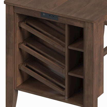 Veronica Kitchen Island & 2 Counter Stools with Dark Grey Fabric in Walnut