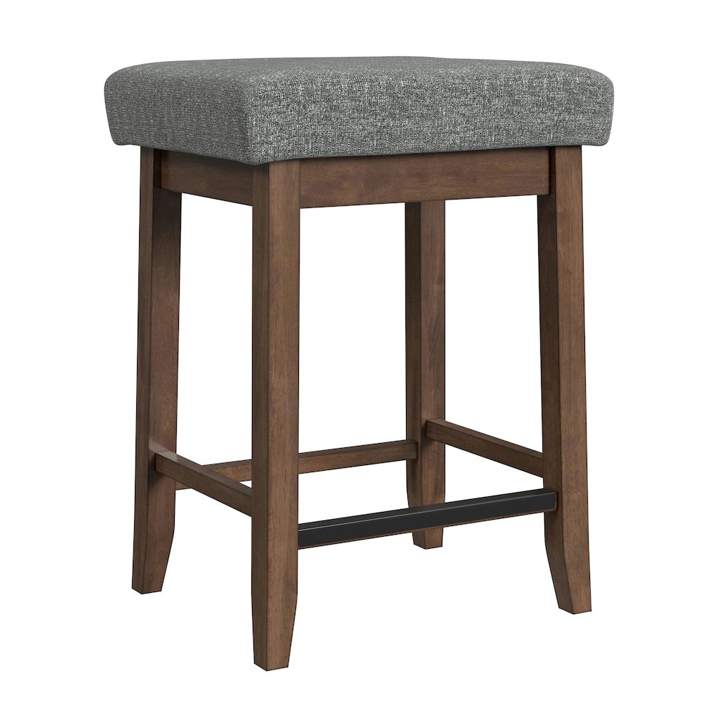 Veronica Kitchen Island & 2 Counter Stools with Dark Grey Fabric in Walnut