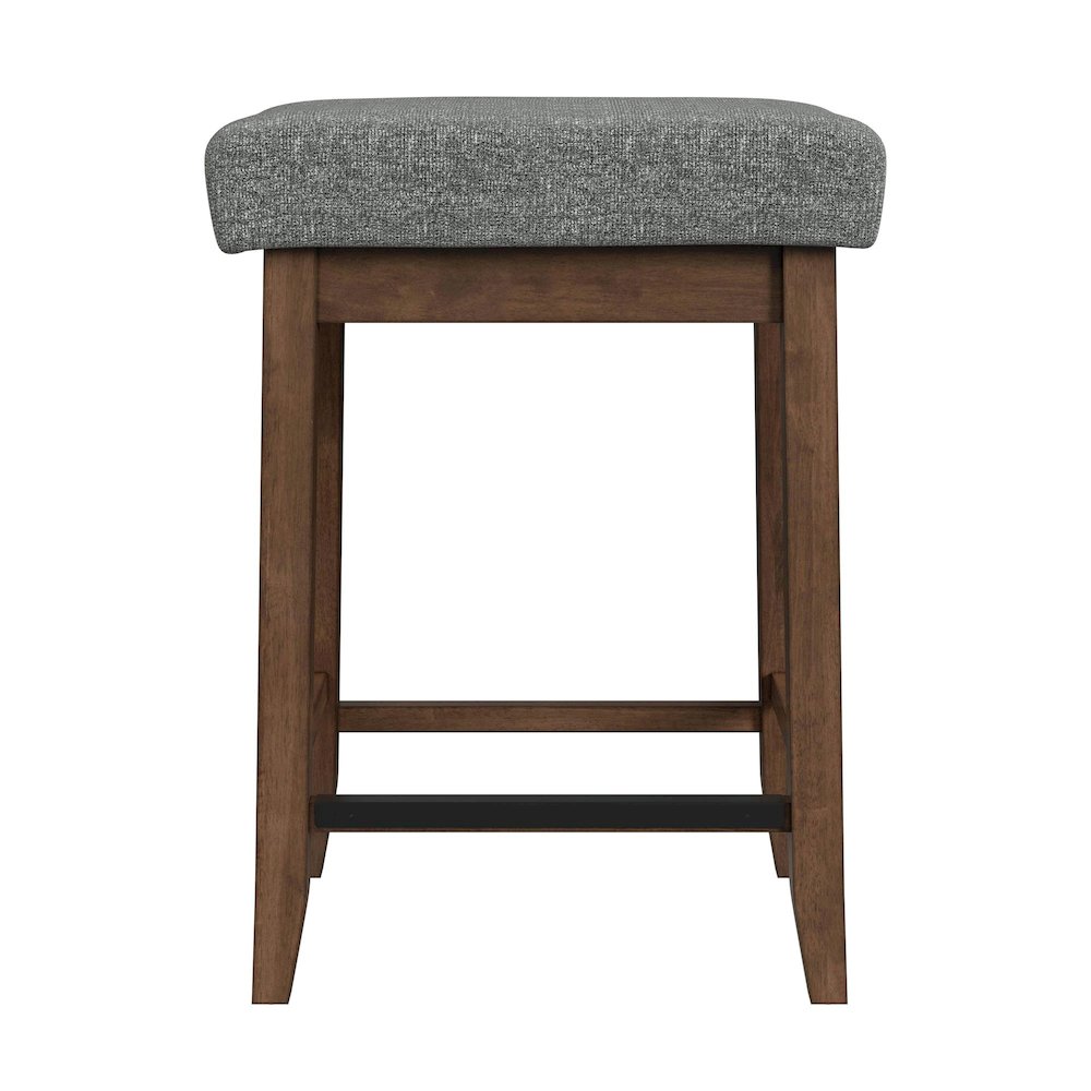 Veronica Kitchen Island & 2 Counter Stools with Dark Grey Fabric in Walnut