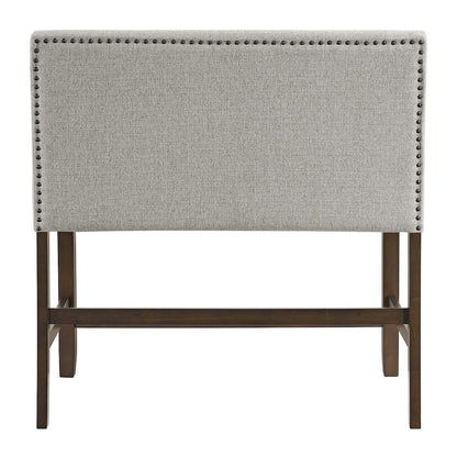 Hester Counter Bench with Upholstered Back and Grey Fabric in Brown