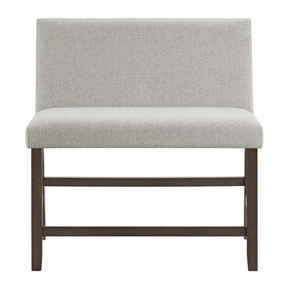 Hester Counter Bench with Upholstered Back and Grey Fabric in Brown