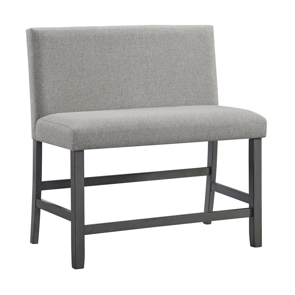 Hester Counter Bench with Upholstered Back and Grey Fabric in Grey