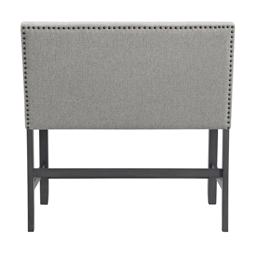 Hester Counter Bench with Upholstered Back and Grey Fabric in Grey