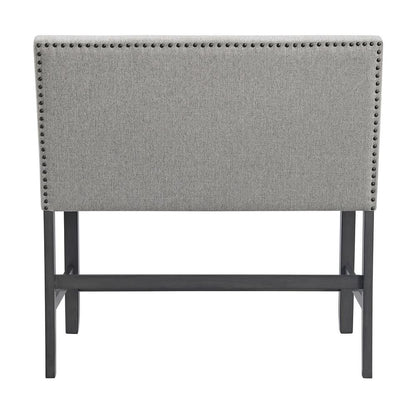 Hester Counter Bench with Upholstered Back and Grey Fabric in Grey