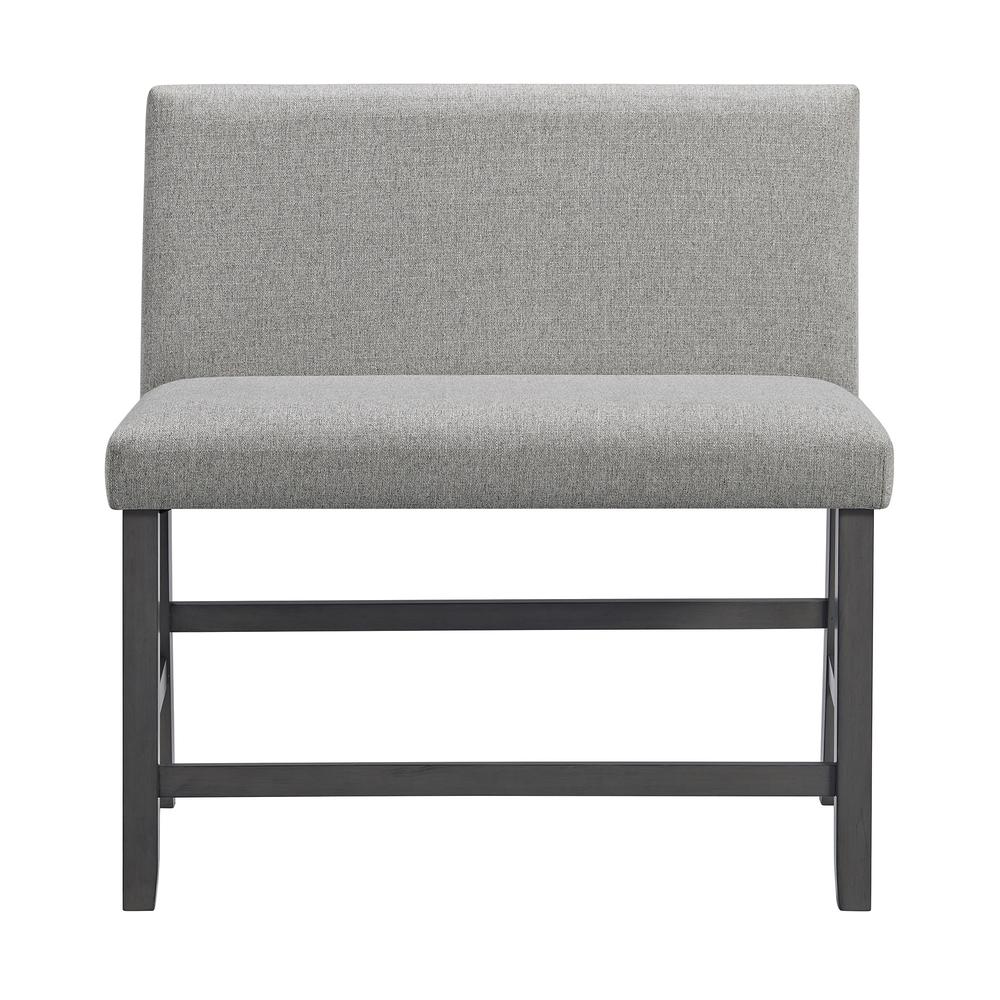 Hester Counter Bench with Upholstered Back and Grey Fabric in Grey