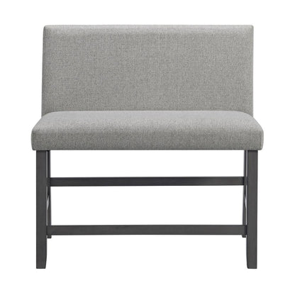 Hester Counter Bench with Upholstered Back and Grey Fabric in Grey