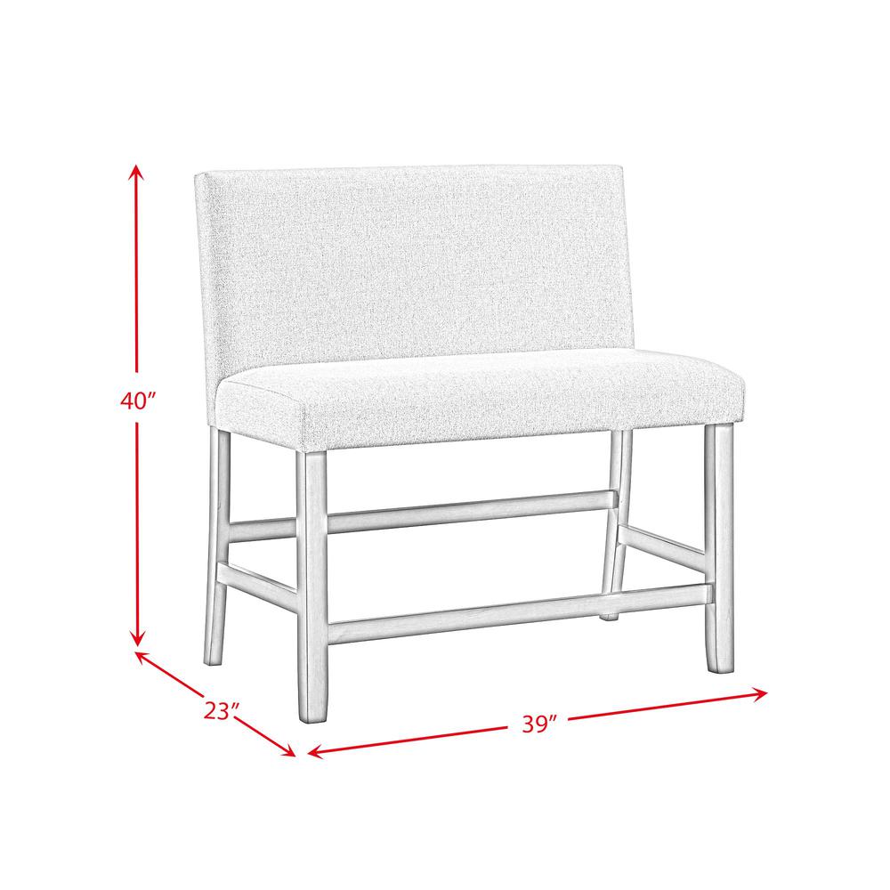 Hester Counter Bench with Upholstered Back and Grey Fabric in Grey