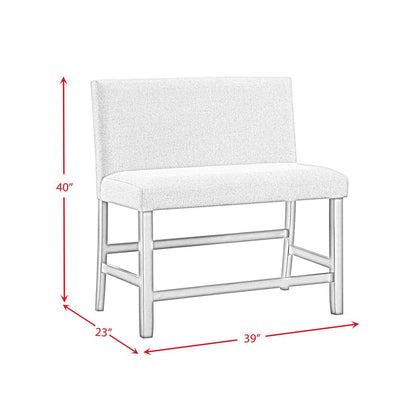 Hester Counter Bench with Upholstered Back and Grey Fabric in Grey