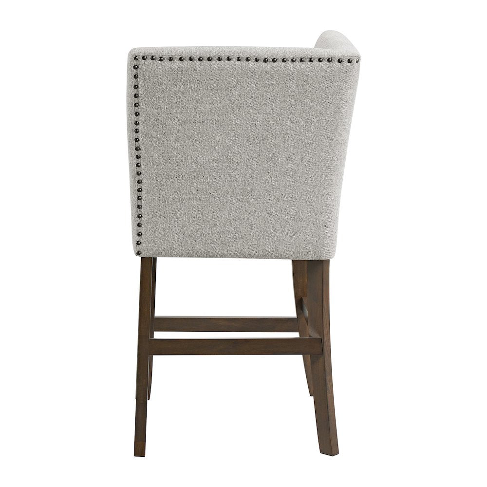 Hester Counter Corner Bench with Upholstered Back and Grey Fabric in Brown