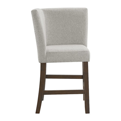Hester Counter Corner Bench with Upholstered Back and Grey Fabric in Brown