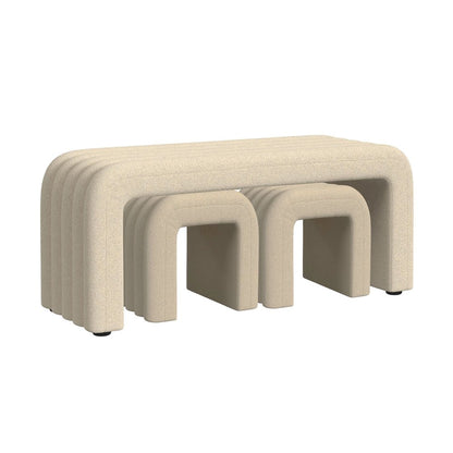 Seqouia Bench With 2 Stools in Ching Cream