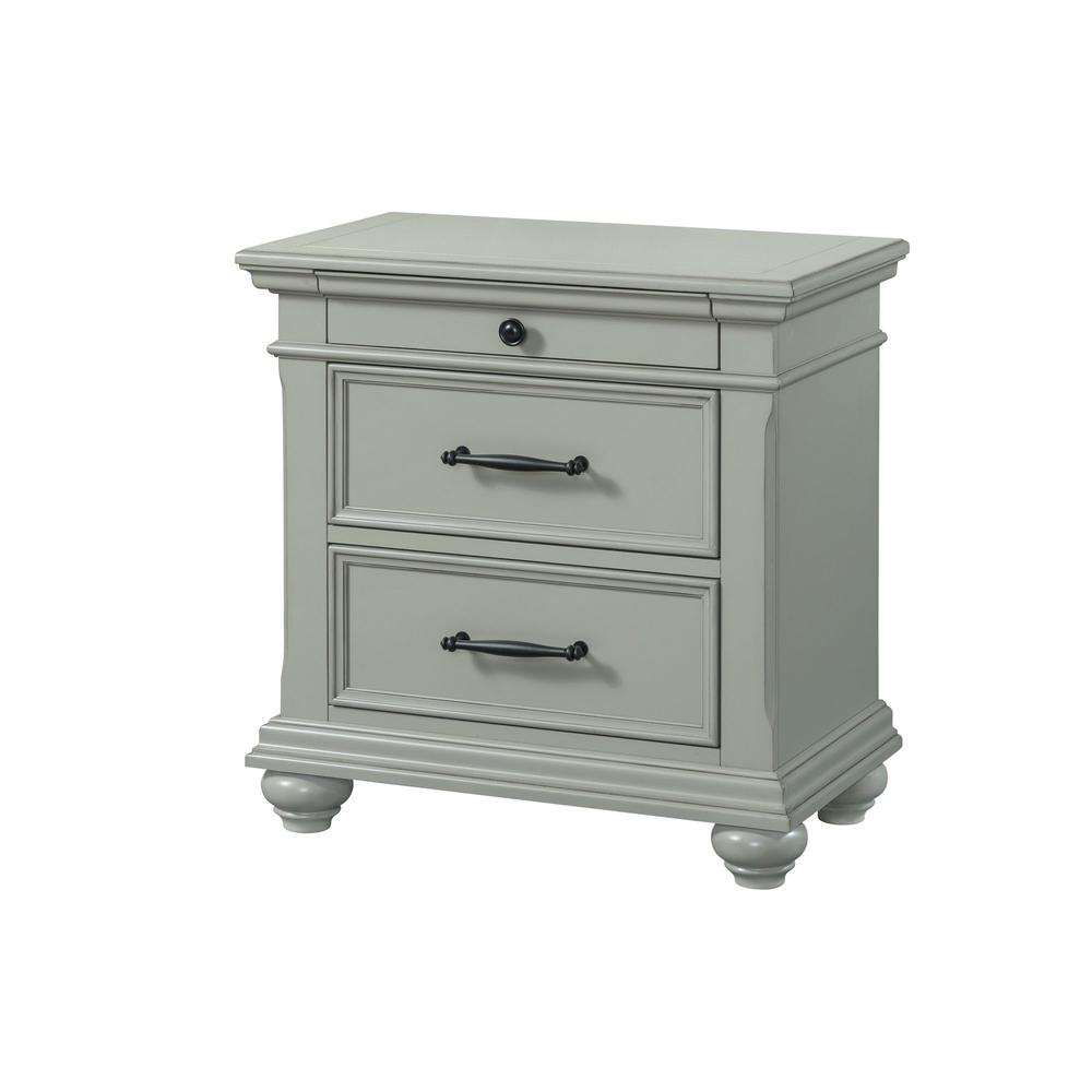 Brooks 3-Drawer Nightstand with USB Ports in Grey