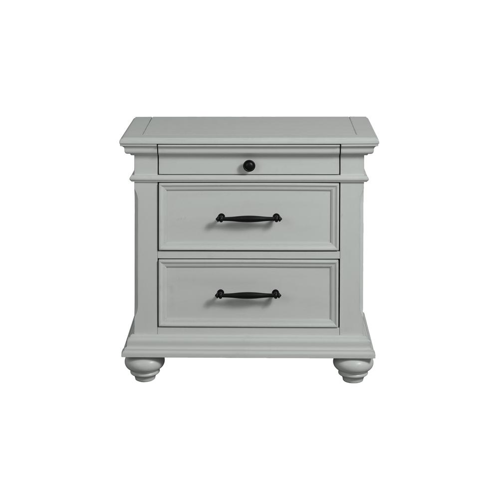 Brooks 3-Drawer Nightstand with USB Ports in Grey