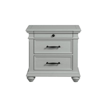 Brooks 3-Drawer Nightstand with USB Ports in Grey