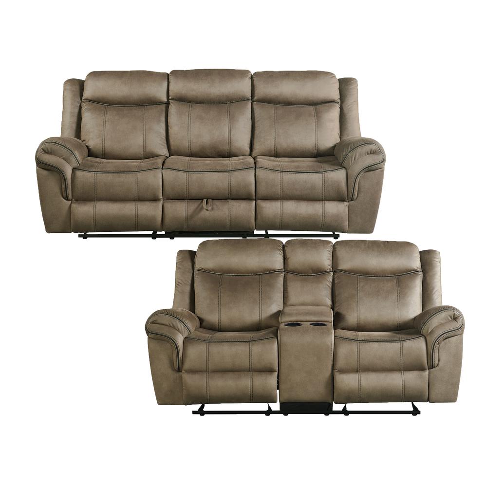 Tasso 2PC Living Room Set in T101 Brown-Sofa & Loveseat