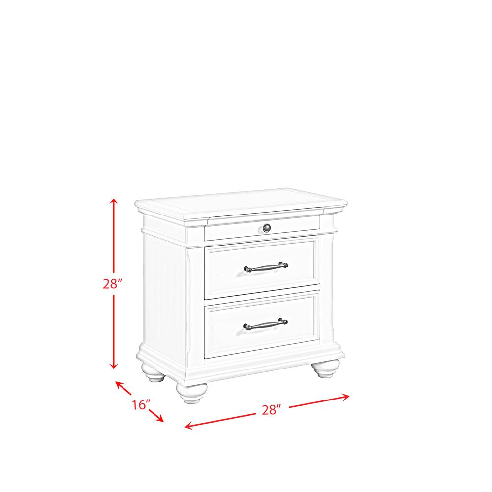Brooks 3-Drawer Nightstand with USB Ports in Antique White