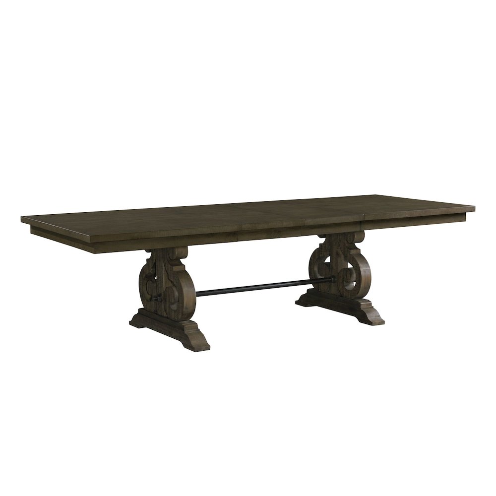 Stanford 6PC Dining Set in Charcoal-Table, 4 Wooden Swirl Back Side Chairs,Bench