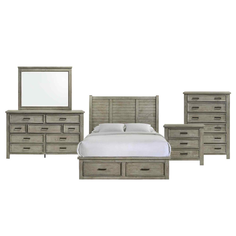 Damen Queen Storage 5PC Bedroom Set in Drift Grey