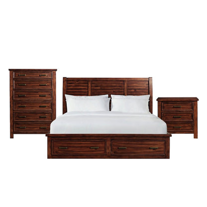 Damen King Storage 3PC Bedroom Set in Rich Cherry