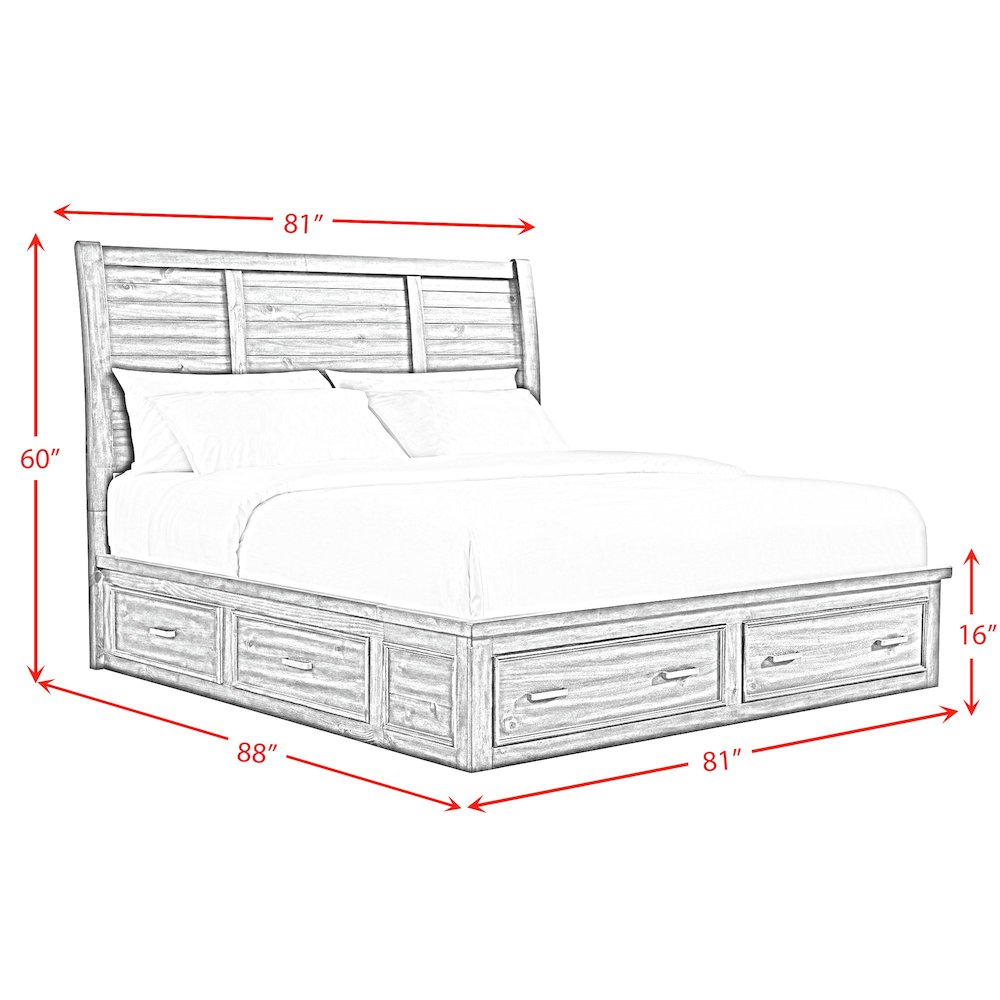 Damen King Storage 3PC Bedroom Set in Rich Cherry