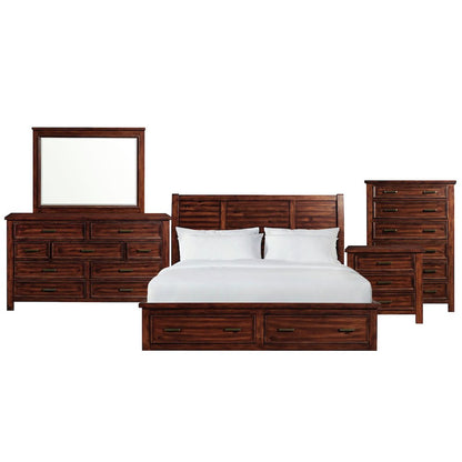 Damen King Storage 5PC Bedroom Set in Rich Cherry