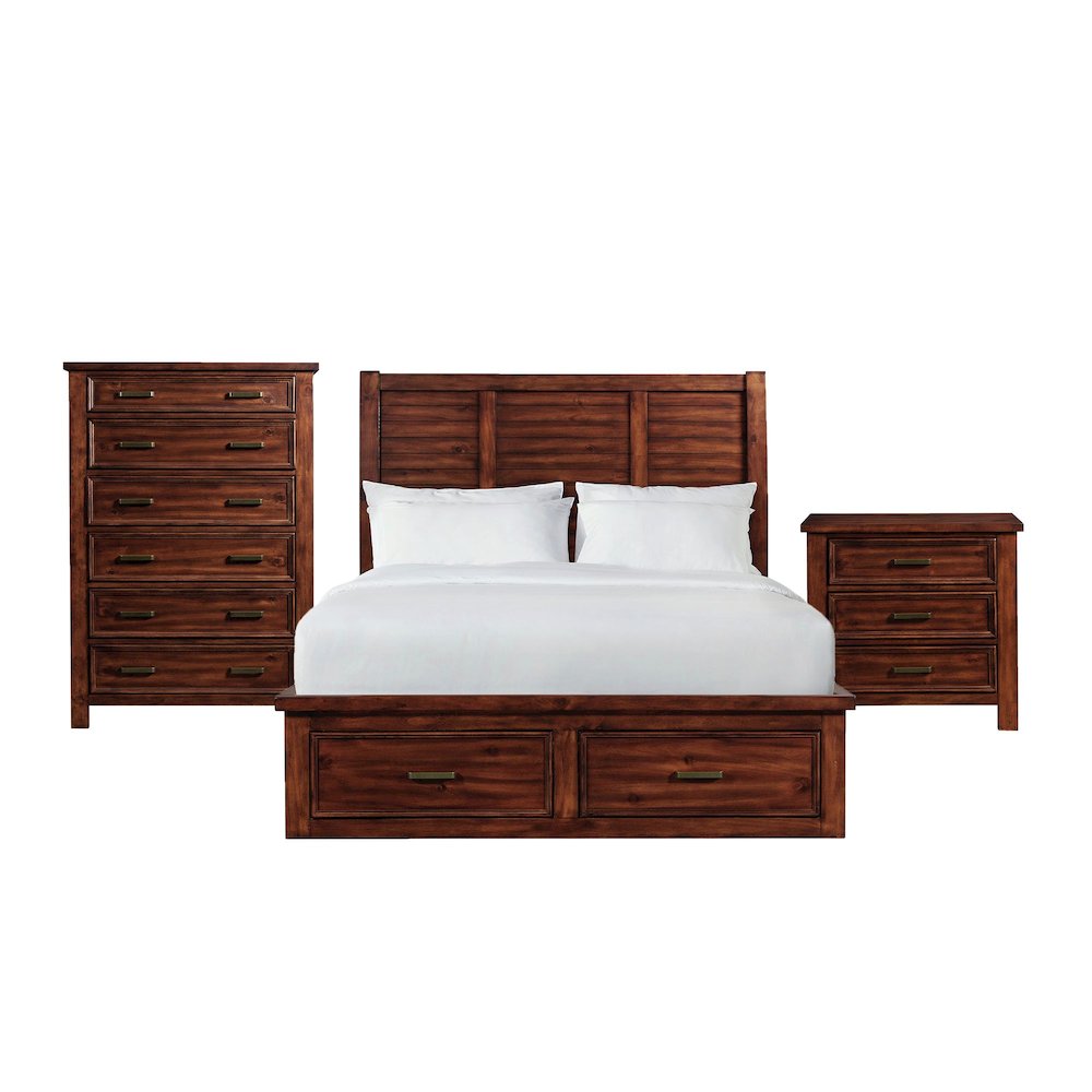 Damen Queen Storage 3PC Bedroom Set in Rich Cherry