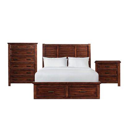Damen Queen Storage 3PC Bedroom Set in Rich Cherry