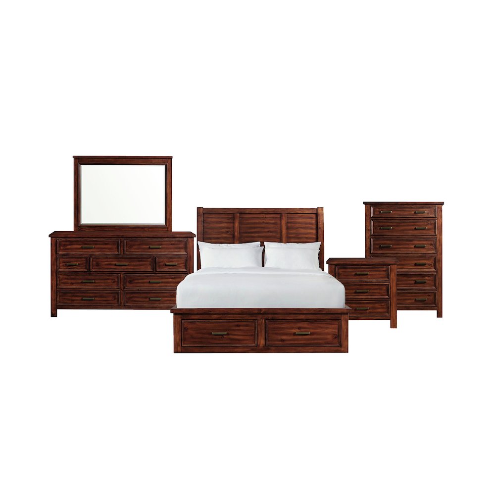 Damen Queen Storage 5PC Bedroom Set in Rich Cherry