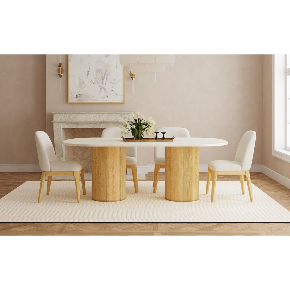 Sutton Dining Side Chair with White Fabric in Natural
