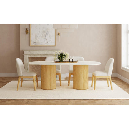 Sutton Dining Side Chair with White Fabric in Natural