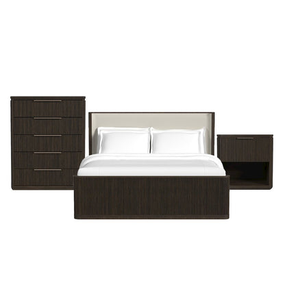 Sylvie King UPH 3PC Bedroom Set with White Fabric in Dark Brown