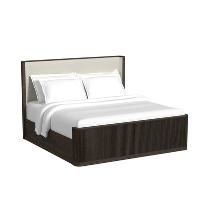 Sylvie King UPH 5PC Bedroom Set with White Fabric in Dark Brown