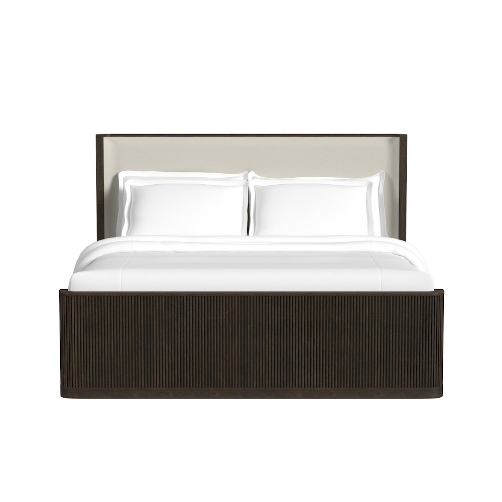 Sylvie King UPH Bed with White Fabric in Dark Brown