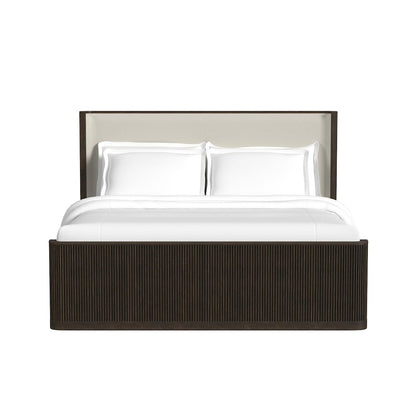 Sylvie King UPH Bed with White Fabric in Dark Brown