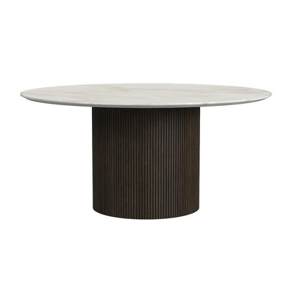 3PC Table Set, White Faux Marble Top, Dark Brown Base-Coffee Table & 2 End Table
