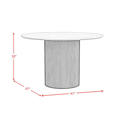 Sutton Round Dining Table with White Faux Marble Top in Natural