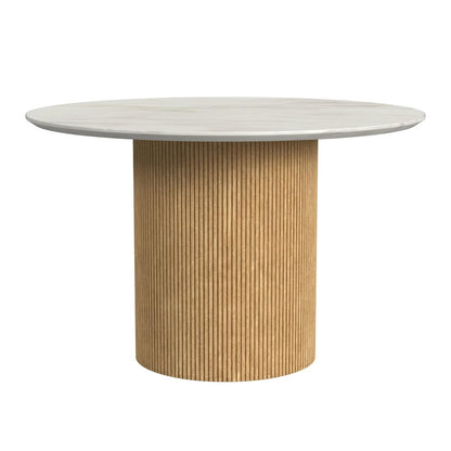 Sutton Round Dining Table with White Faux Marble Top in Natural