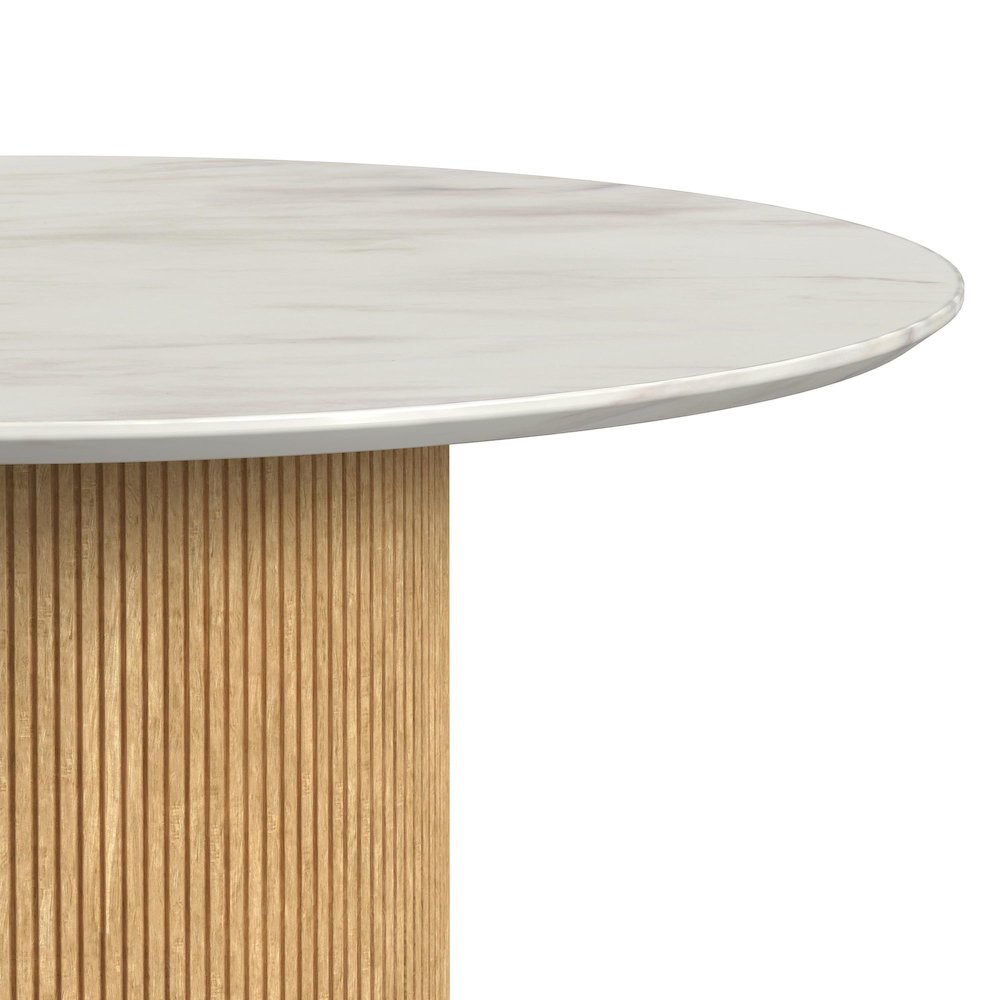 Sutton Round Dining Table with White Faux Marble Top in Natural