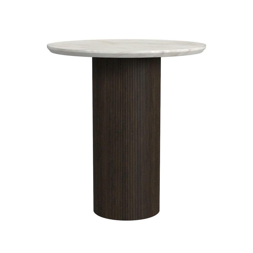 3PC Table Set, White Faux Marble Top, Dark Brown Base-Coffee Table & 2 End Table