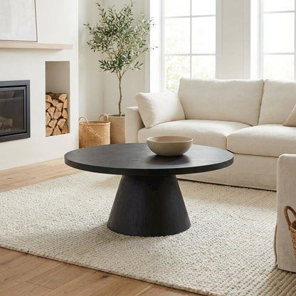 Round Coffee Table Black Scandinavian Style with Durable Finish and Sturdy Build
